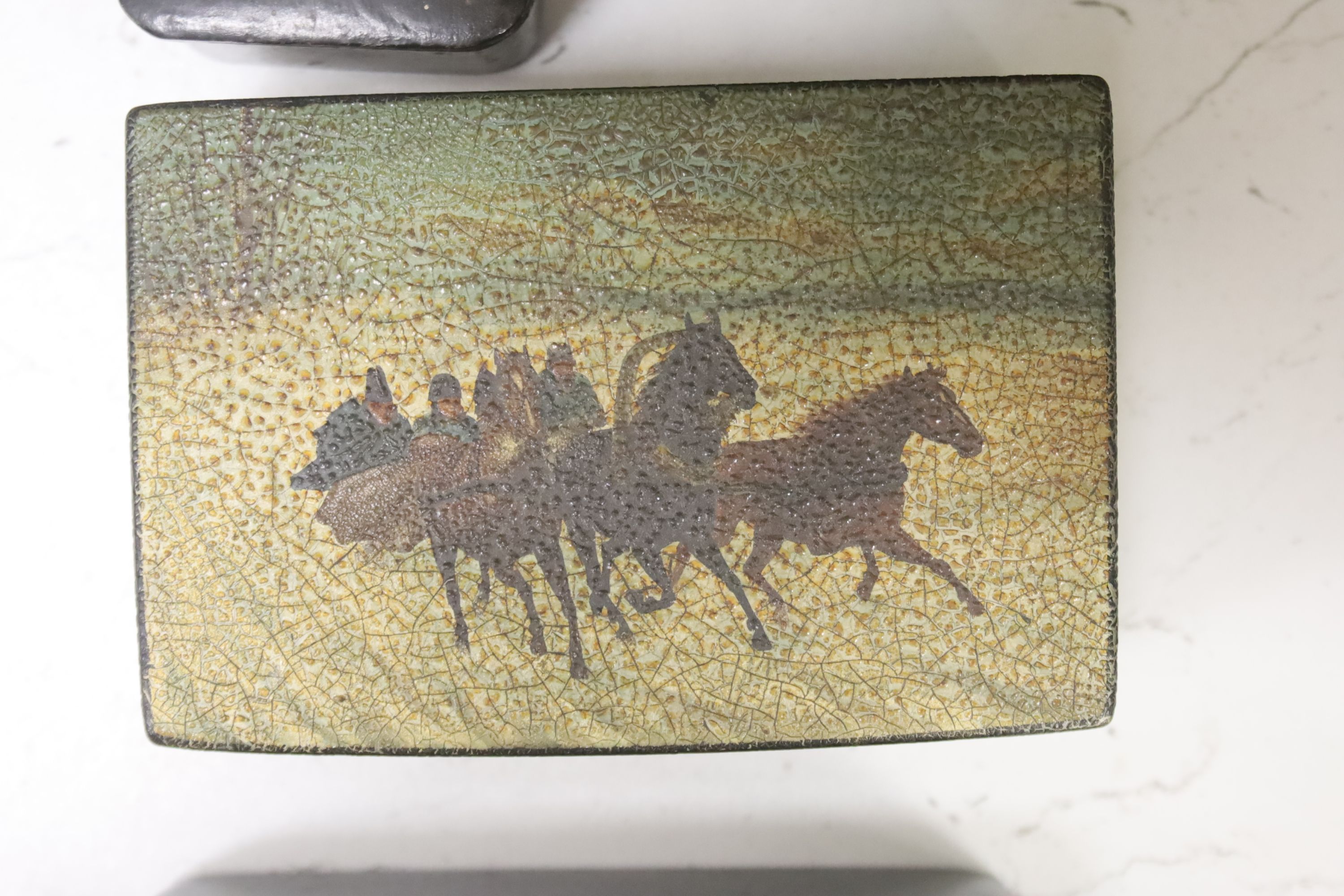 A collection of six Russian and European lacquer boxes, largest 14 x 9cm 9cm high, together with a papier mache snuff box and another decorative box (8)